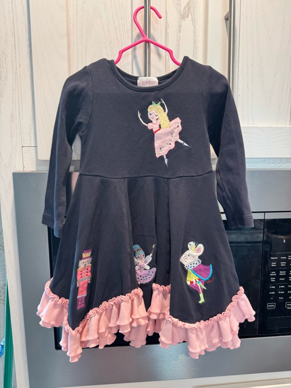 Lemon Loves Lime Black Dress with Pink Ruffle and Ballet Appliques